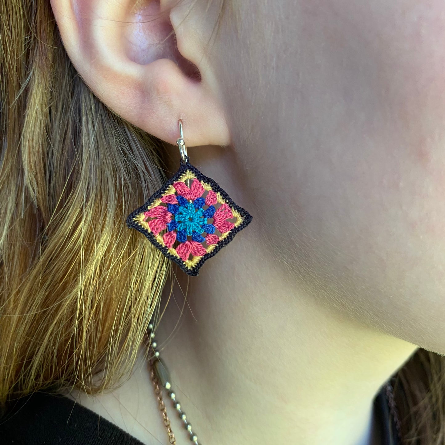Granny square micro-crochet earrings