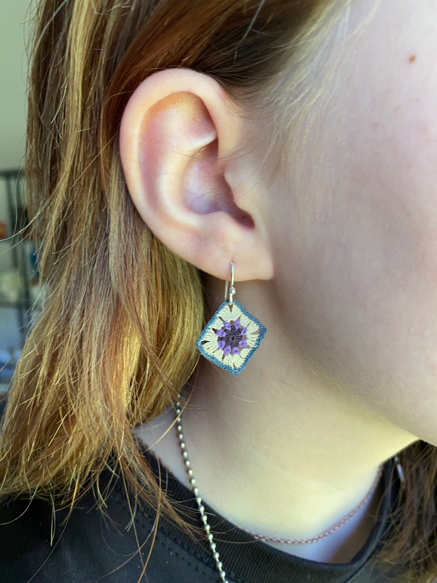 Granny square micro-crochet earrings