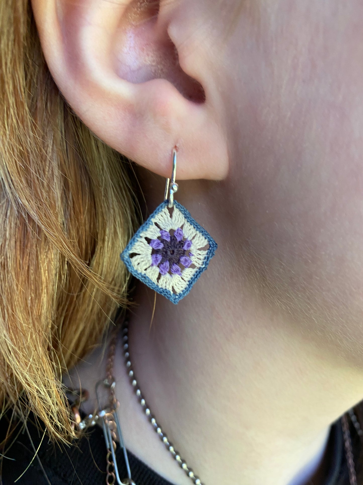 Granny square micro-crochet earrings