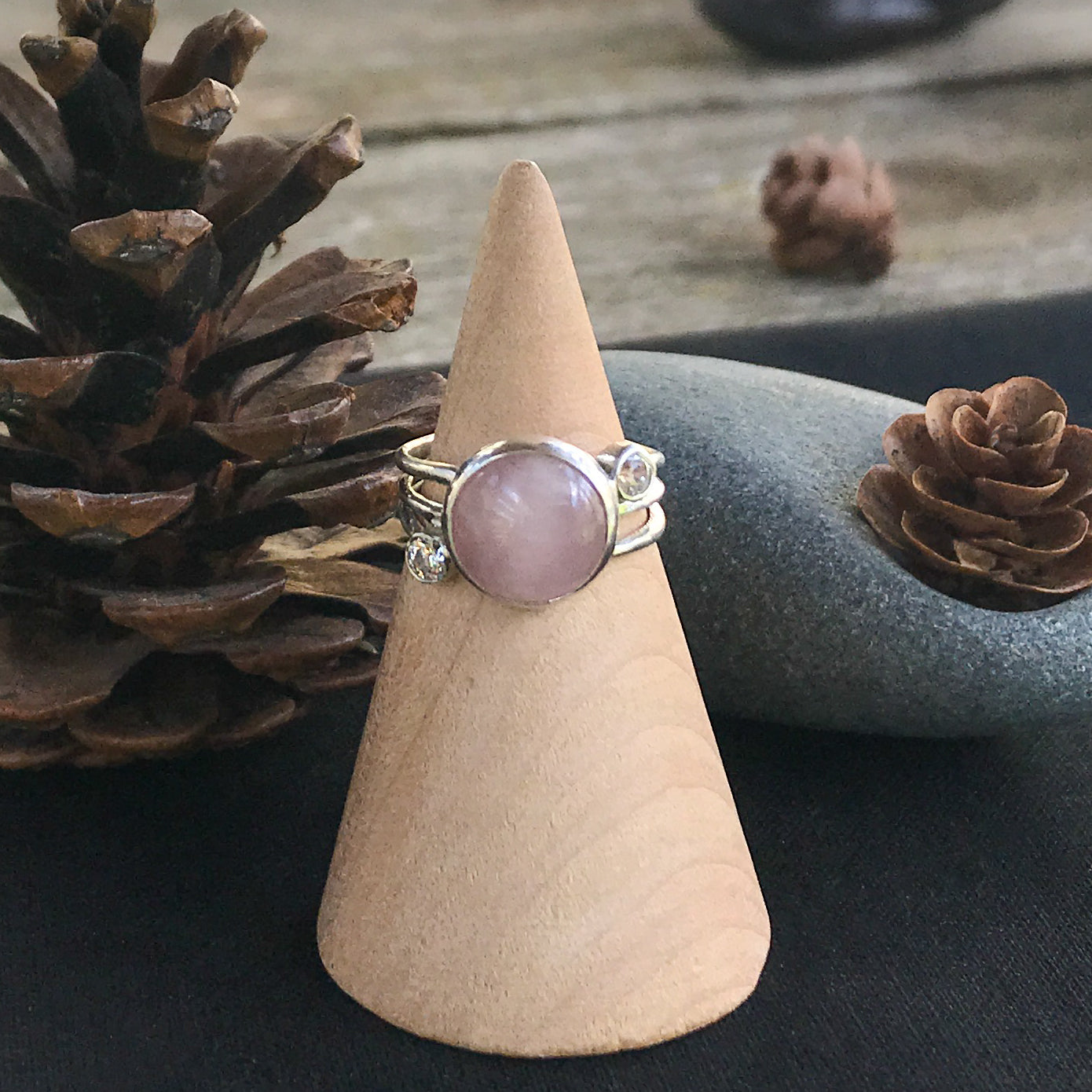 Rose Quartz and Cubic Zirconia Ring Size US 4