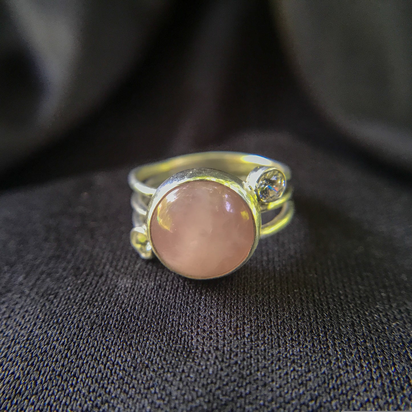 Rose Quartz and Cubic Zirconia Ring Size US 4