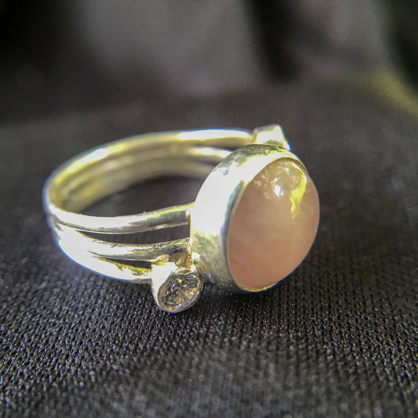 Rose Quartz and Cubic Zirconia Ring Size US 4