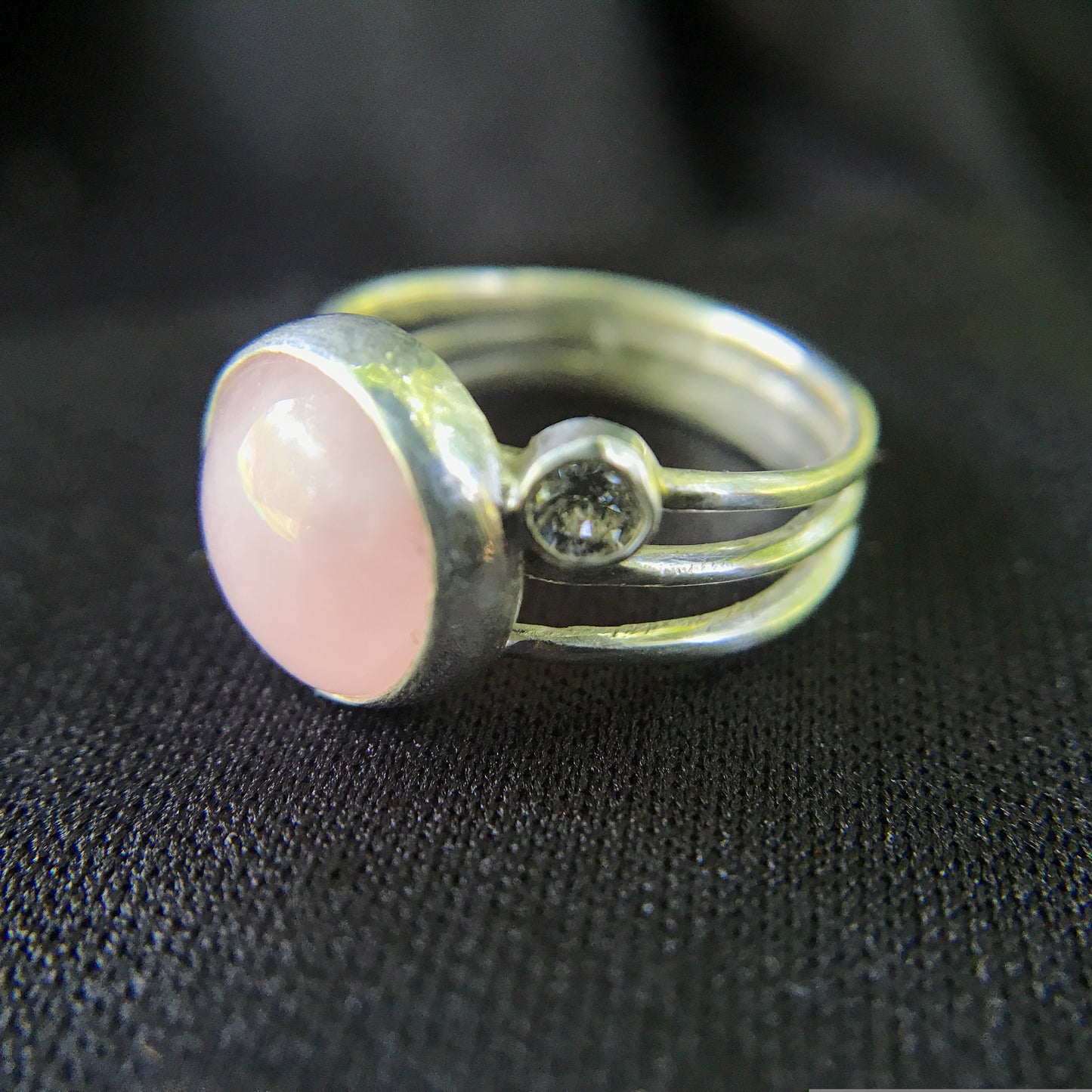 Rose Quartz and Cubic Zirconia Ring Size US 4