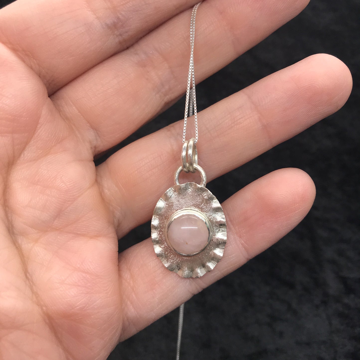 Rose Quartz Pendant with textured backplate